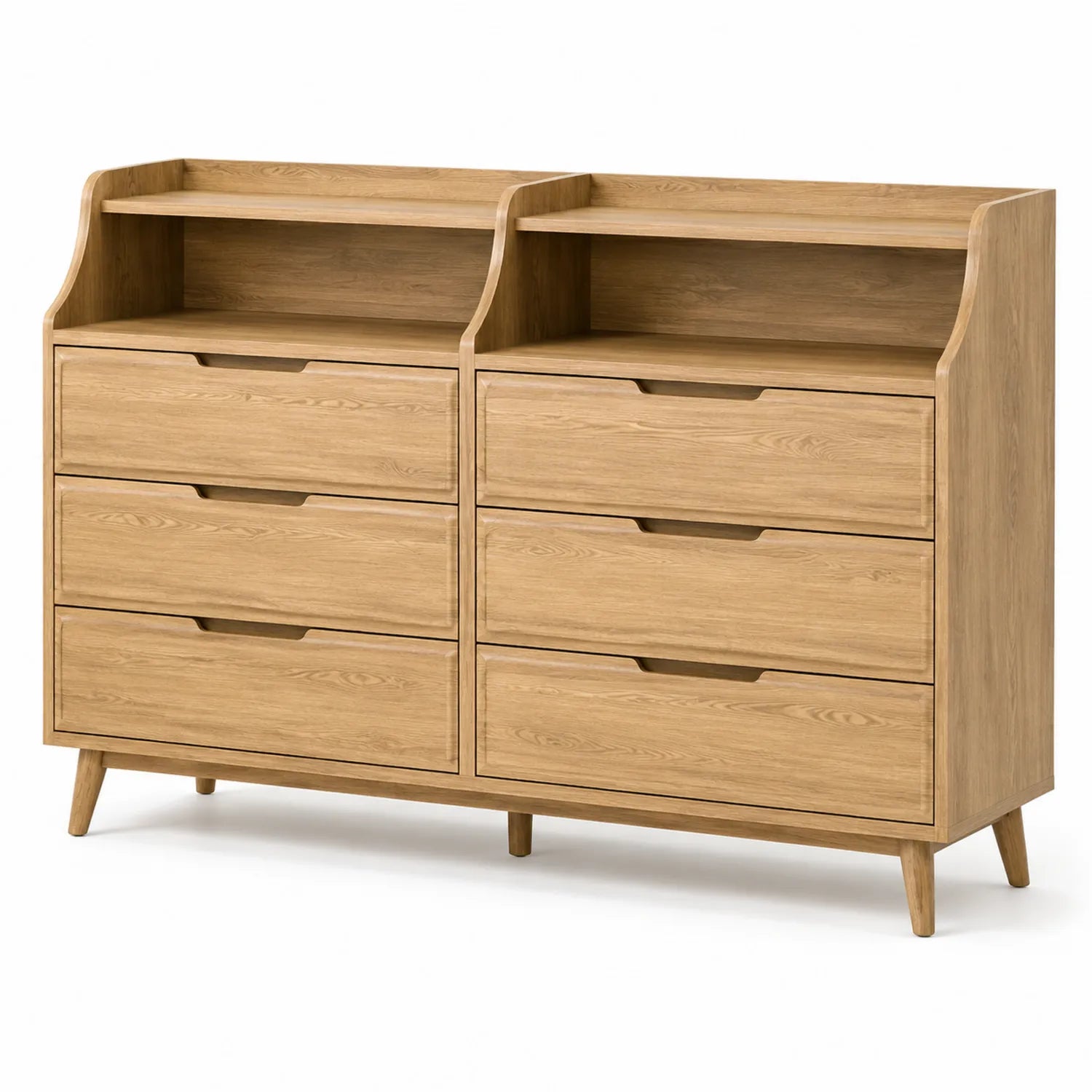 Cassettiera in legno di rovere con 6 cassetti e mensoliera