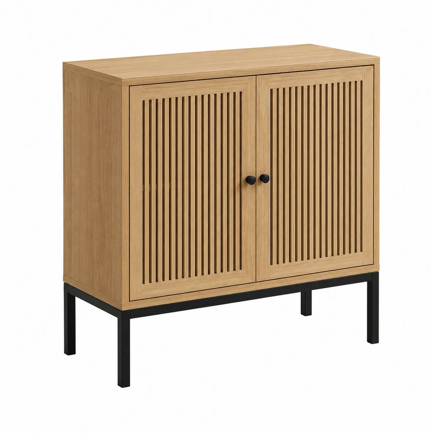 Credenza in legno con ante a doghe e supporto metallico 80x35x90 cm