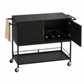 Carrello Bar in Legno MDF e Acciaio Nero con Portabottiglie