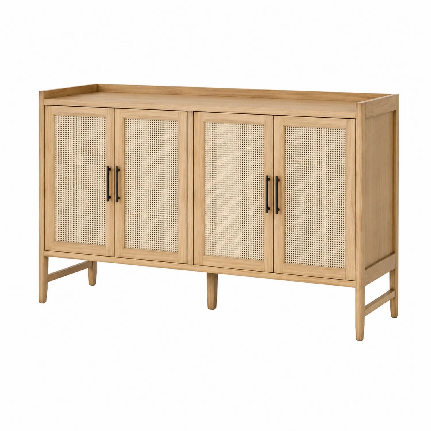Credenza in Legno e Rattan Naturale 150x40x90 cm