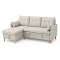 Divano angolare in tessuto beige a 3 posti con gambe in legno