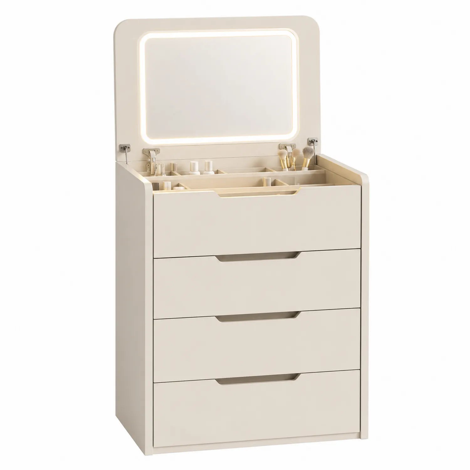 Cassettiera in MDF con Specchio e LED Crema