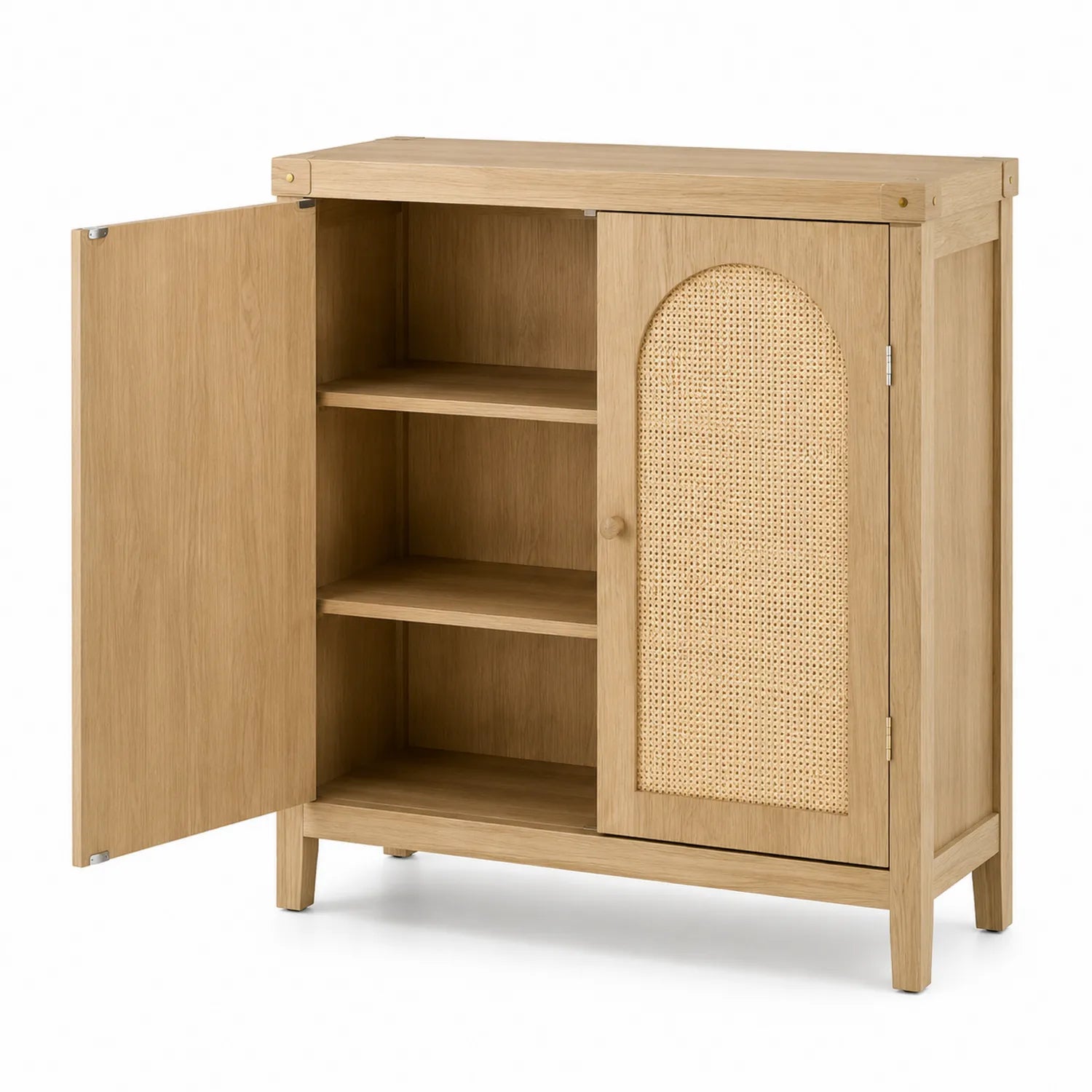 Credenza in Legno e Rattan Naturale con 2 Ante