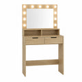 Tavolo da Trucco in Legno Rovere con Specchio Illuminato LED