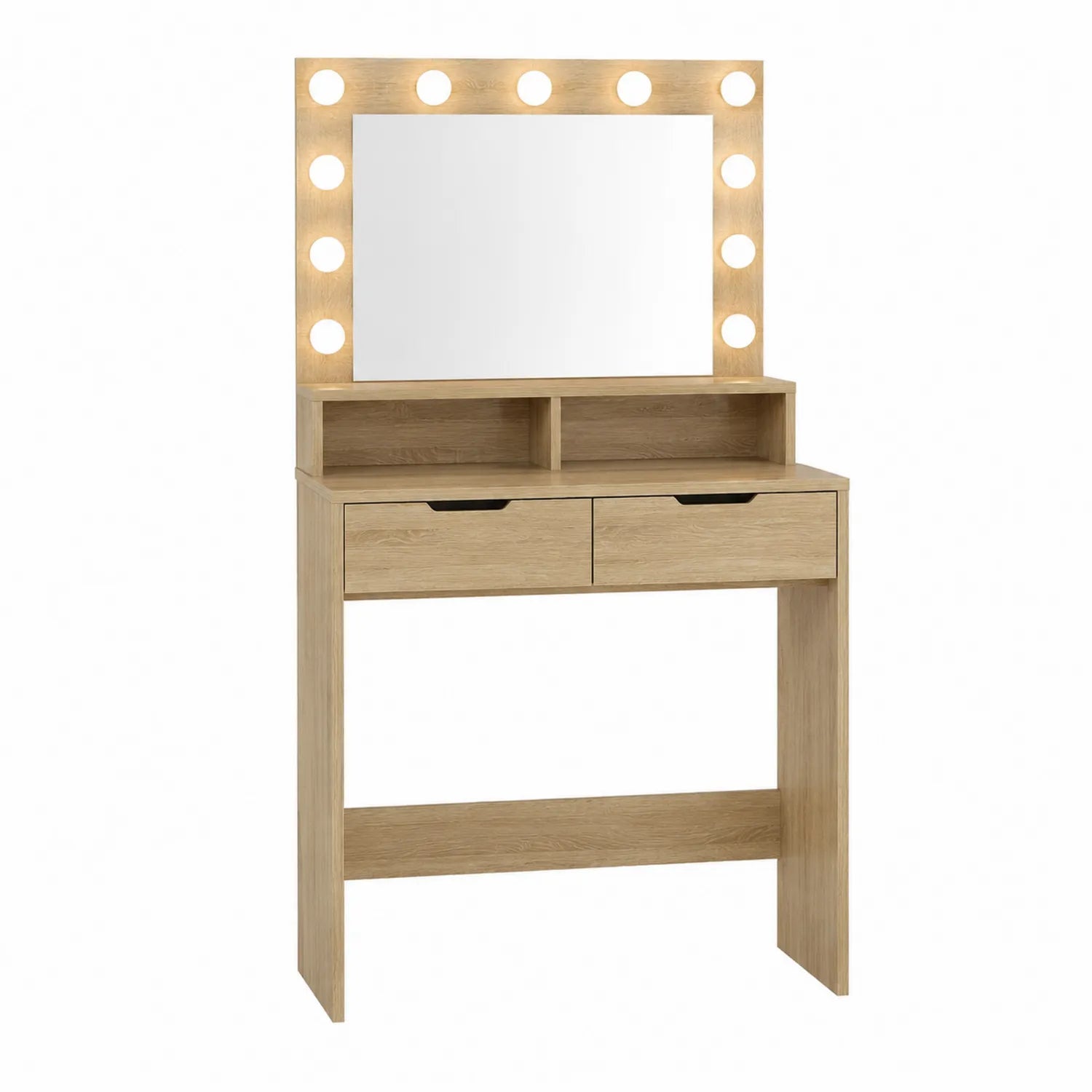 Tavolo da Trucco in Legno Rovere con Specchio Illuminato LED