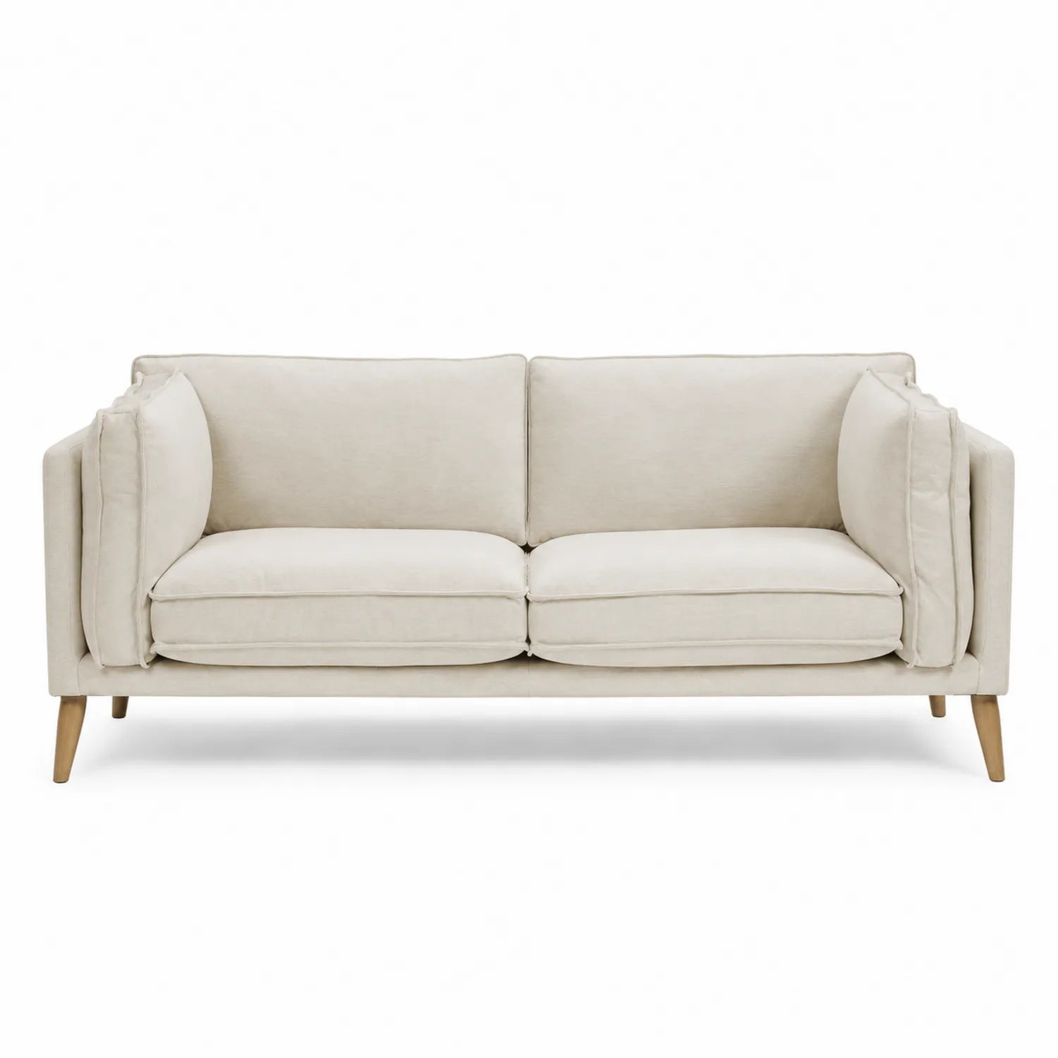 Divano 3 posti in tessuto Beige con gambe in legno