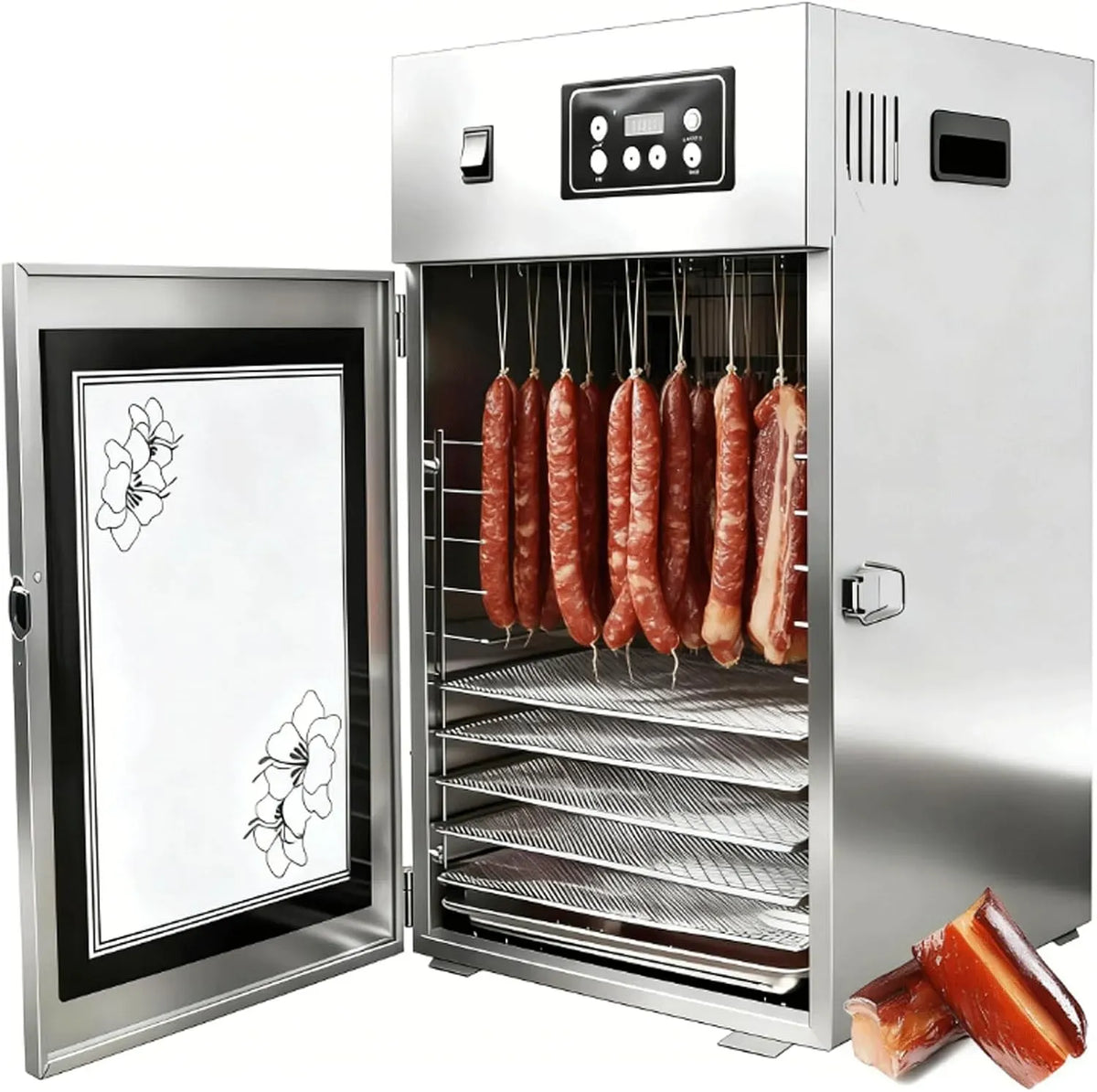 Asciugatrice 24H, 800 W, 7,5 kg, 30 a 90 °C, timer, professionale, acciaio inox, Disidratatore a Rotazione 360° da 7,5kg in Acciaio Inox