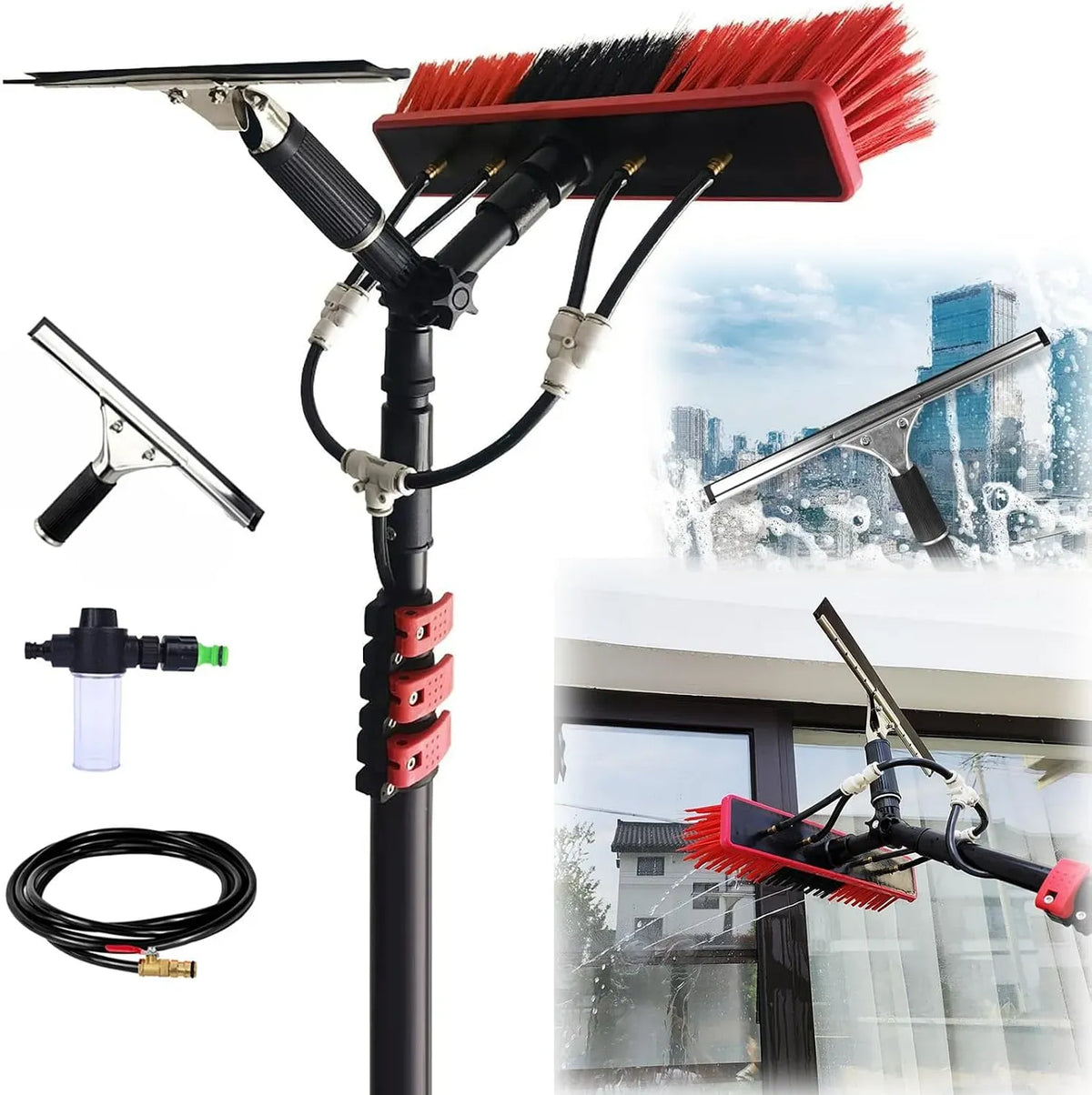 lavavetri, dispenser, Spazzola, pulitore, pulitore elettrico per vetri, 55 cm, 3,6 m, alluminio, per la pulizia delle finestre con lavavetri