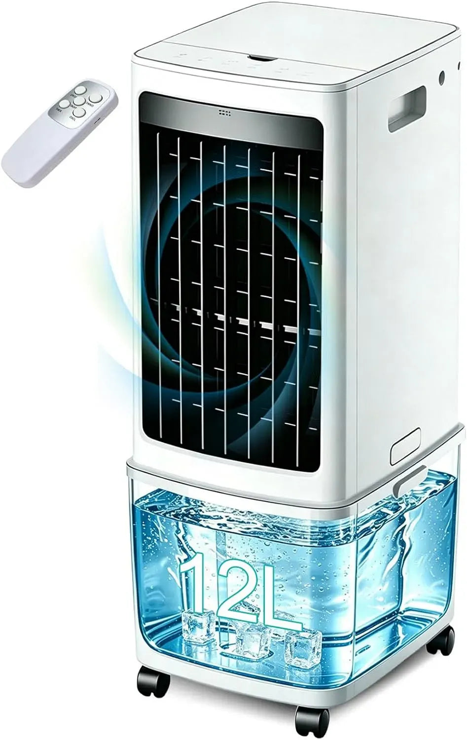 Ventilatore, 12 L, portatile, Refrigeratore d'aria evaporativo 12L con umidificatore, 4 impacchi di ghiaccio, design portatile per il raffredd