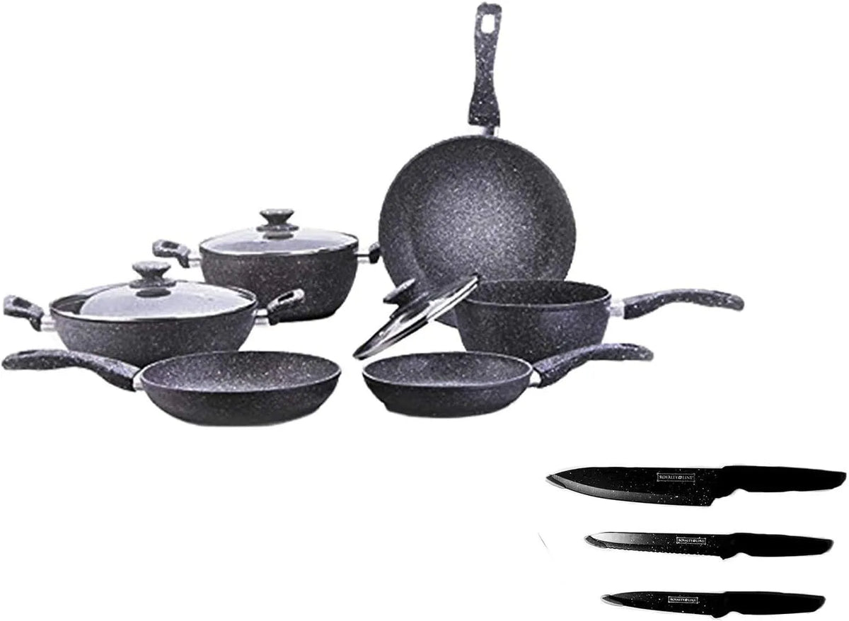 set di pentole e padelle, Batteria, Pietra, Batteria di Pentole Bavaria Qualita' Extra 15 Pz in Pietra Lavica
