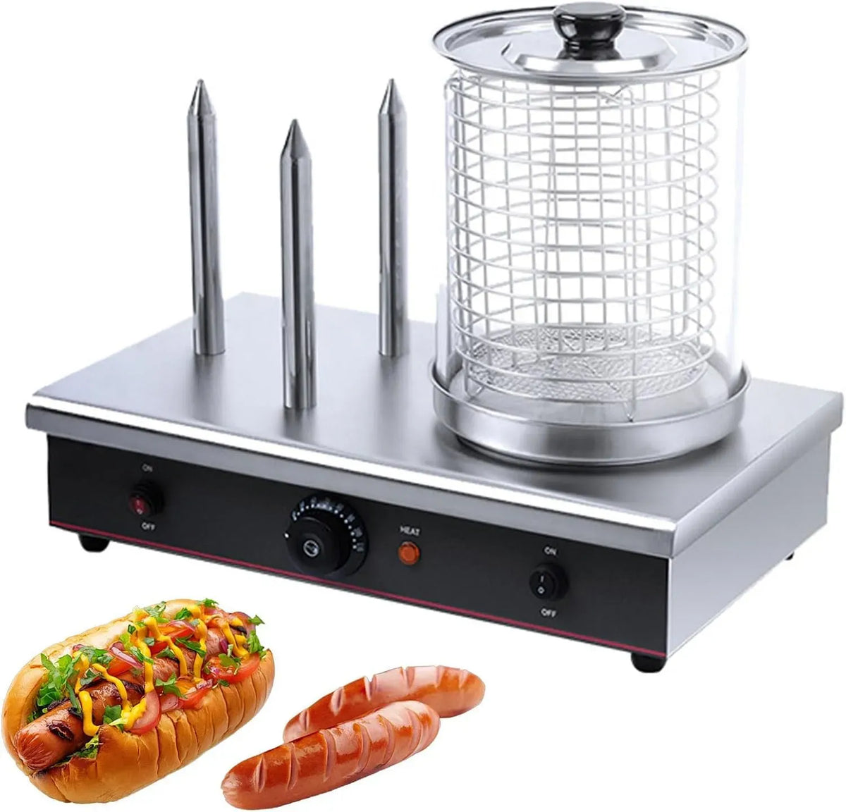 Tostapane, 700 W, tostapane elettrico per pane, Vaporizzatore, Preparatore di Hot Dog 700W con 3 Barre Tostapane