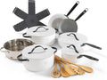 Pentola e padella, rivestimento antiaderente, bianco, Be Living Essential Batteria da cucina 20 pezzi, Senza PTFE né PFOA