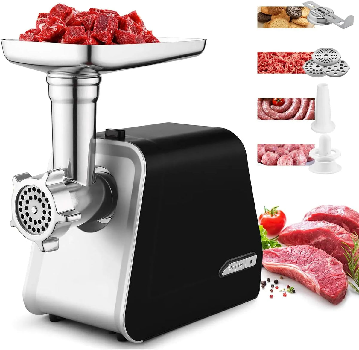Accessorio per elettrodomestico, 2000 W, macchina per salsiccia macinata con 3 dischi forati, Nictemaw Tritacarne elettrico 2000 W