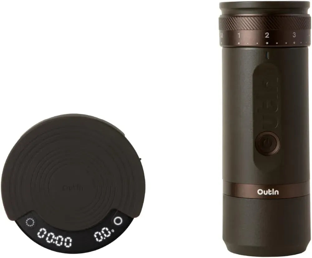 bilancia, portatile, OutIn Fino macina caffè elettrico portatile dotato di bilancia da caffè portatile