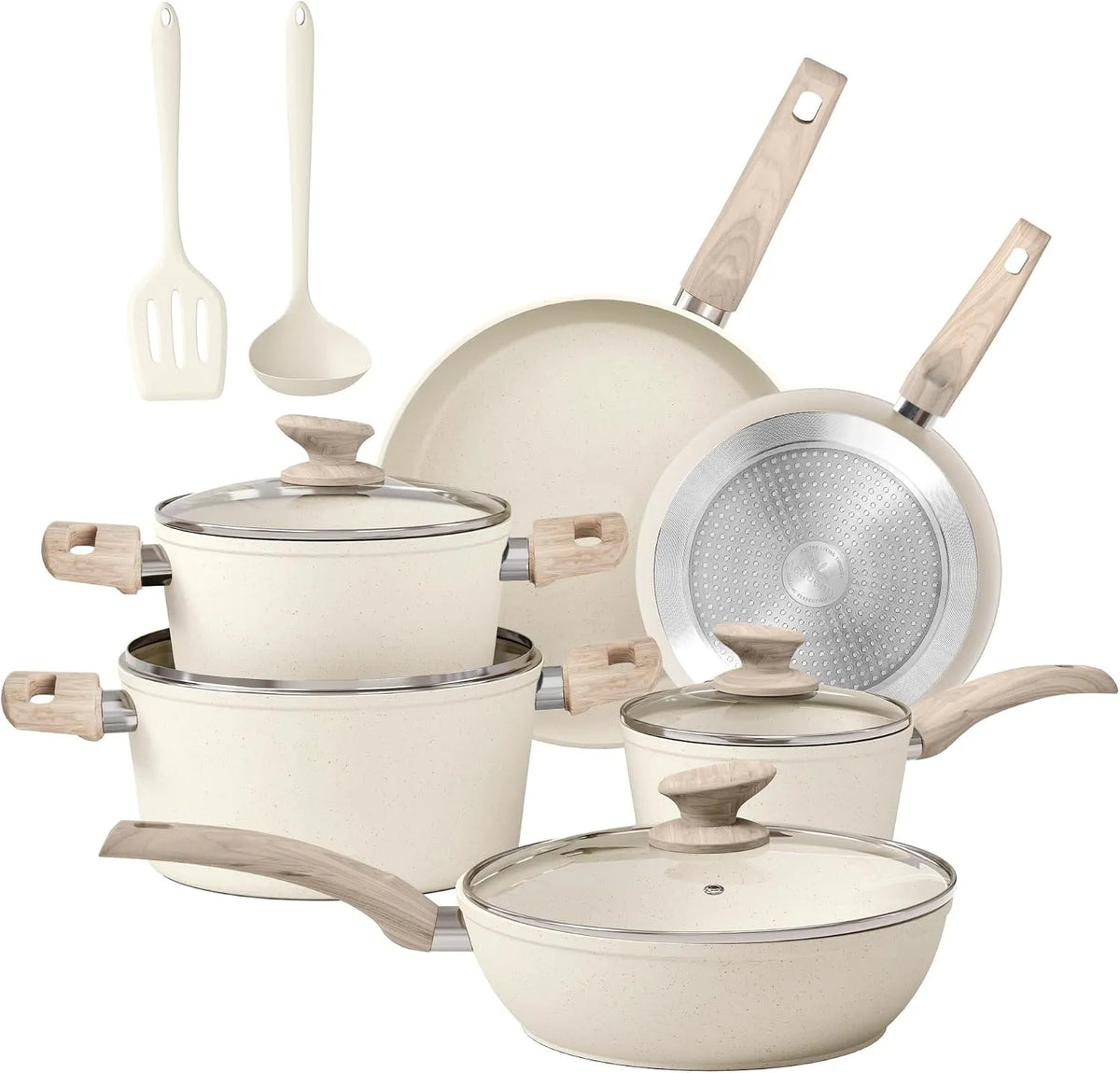 Kitchen Academy Set di Pentole e Padelle 12 Pezzi, Beige