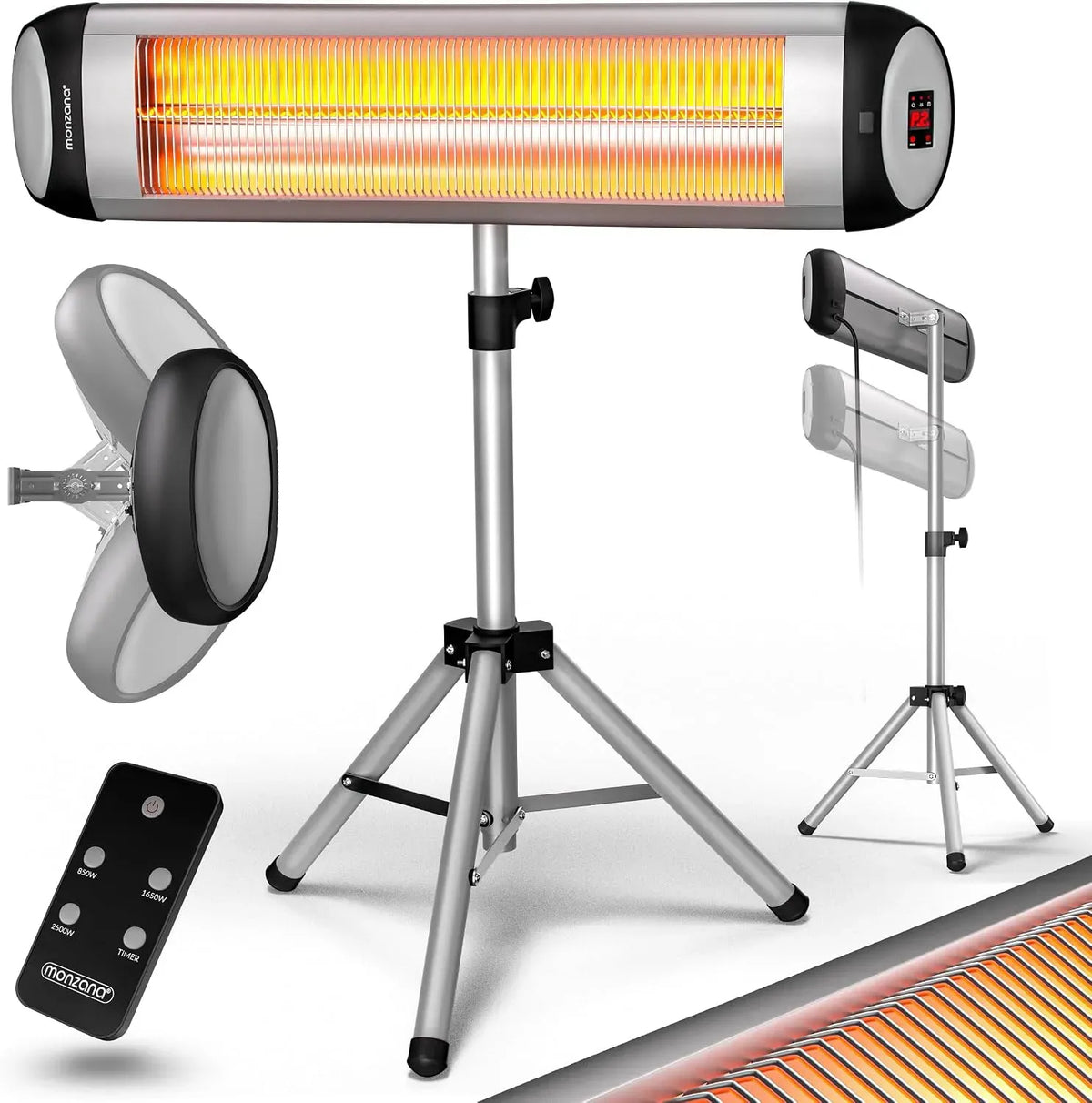MZH2500 110-175cm MONZANA® Stufa Elettrica a Infrarossi MZH2500 2500W Treppiede 110-175cm Telecomando Timer 24h Riscaldamento Esterno