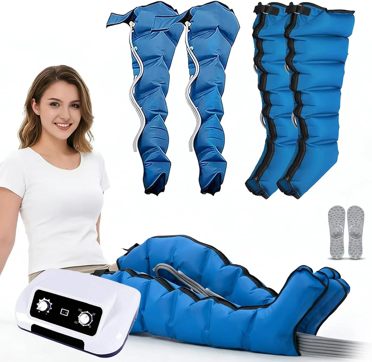 XL 2 Pressoterapia, Massaggiatore, dispositivo pressoterapia per gambe, professionale, blu, per Casa