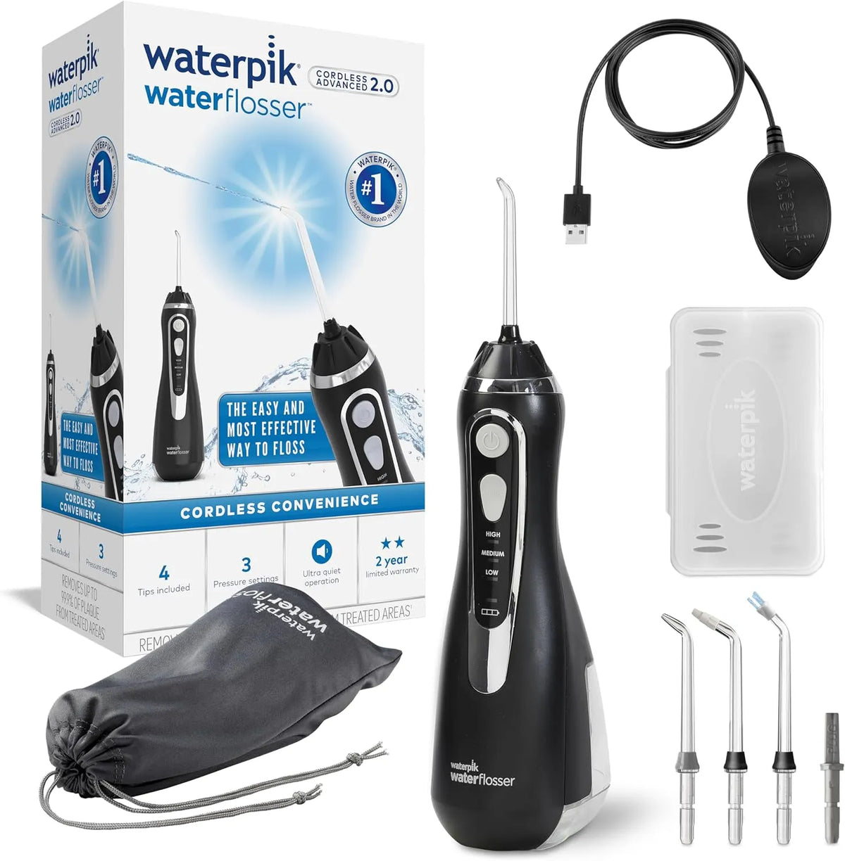 WP-582UK caricatore, idropulsore dentale elettrico, USB, senza fili, nero, per la rimozione della placca dentale, Waterpik