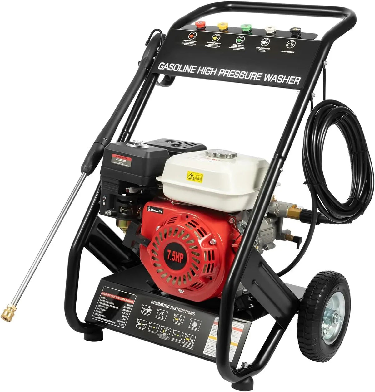 Lavatrice 7.5hp 170-190bar, acciaio inox, lavabiancheria, Lavatrice Alta Pressione Benzina