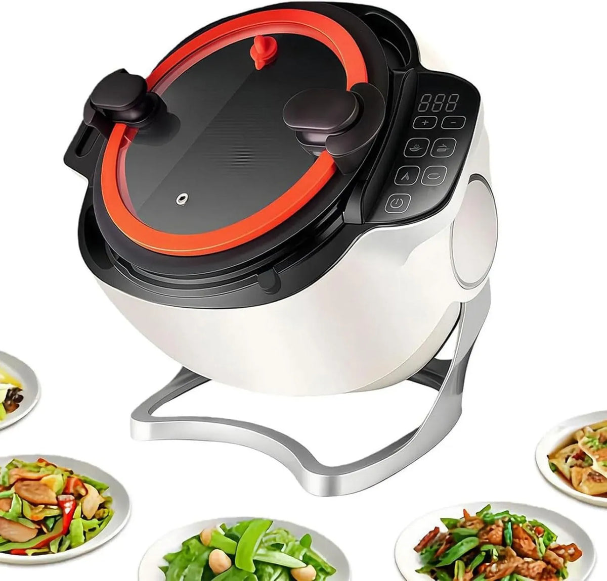 avvio dotato di un clic, 3 velocità regolabile, per Wok elettrico da cucina, capacità 6 l, rotazione automatica a 360° per friggere, stufare e