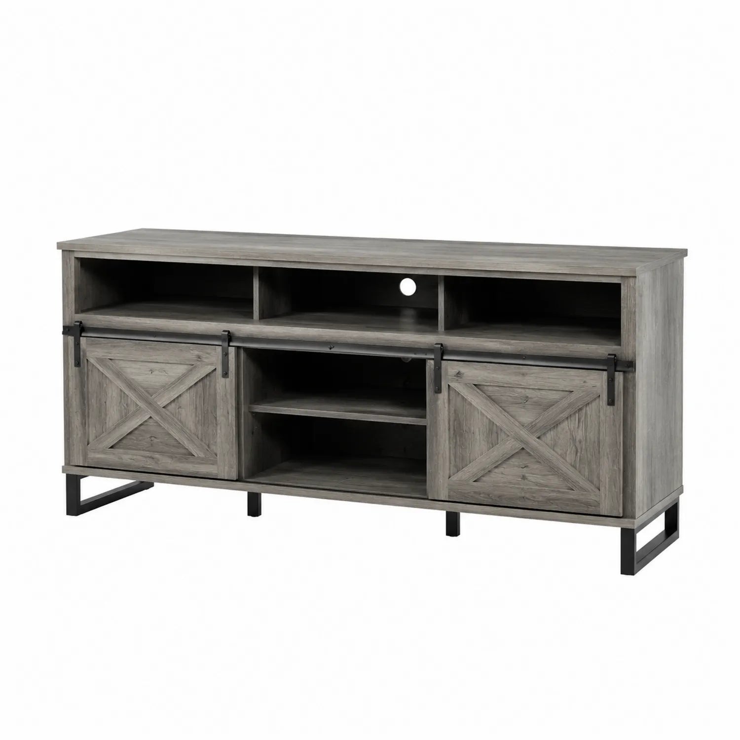 Mobile TV in Legno e Metallo Grigio con Ante Scorrevoli 150x40x60 cm