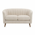 Divano Loveseat in Tessuto Bouclé Beige con Gambe in Legno