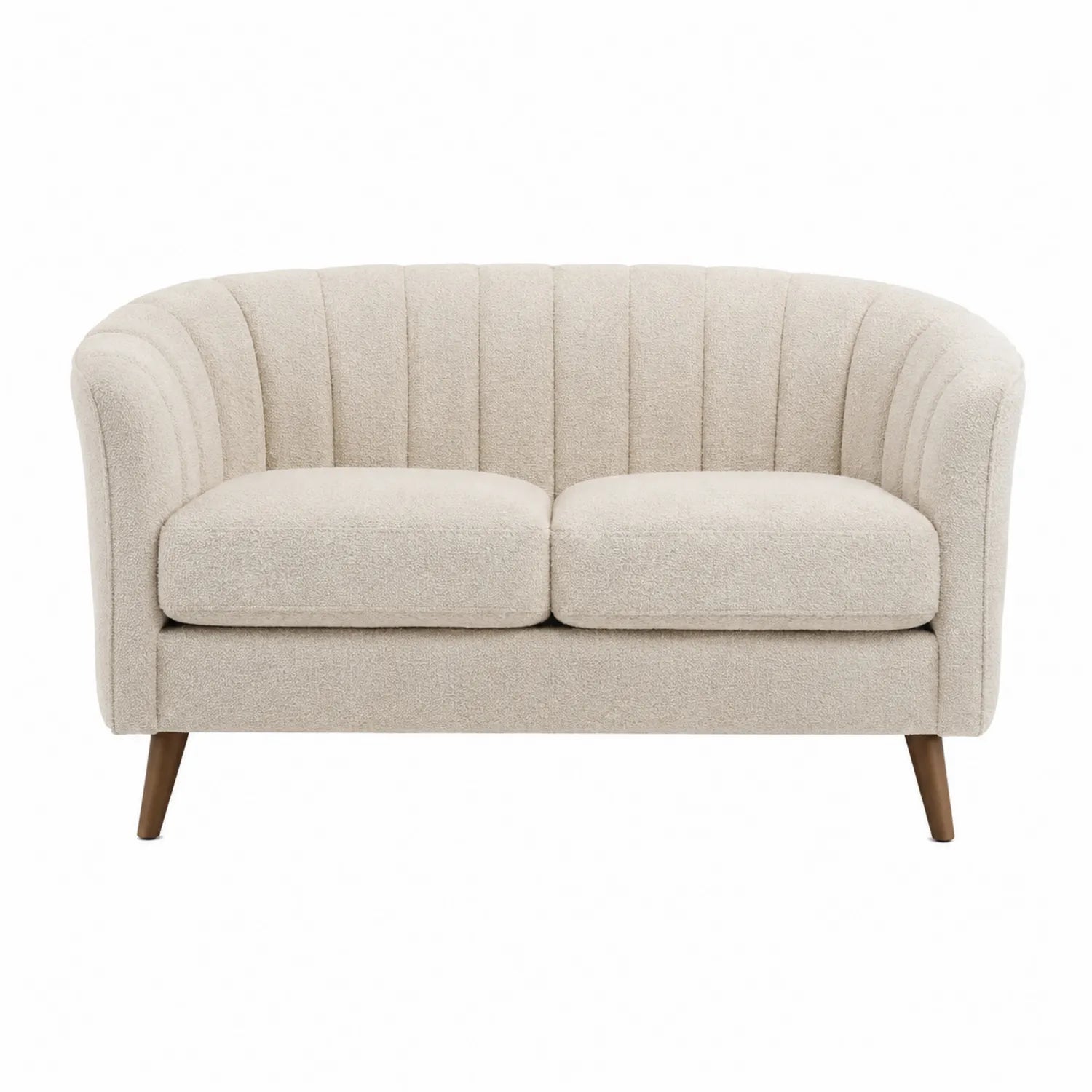 Divano Loveseat in Tessuto Bouclé Beige con Gambe in Legno