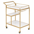 Carrello bar in metallo dorato con ripiani in MDF effetto marmo