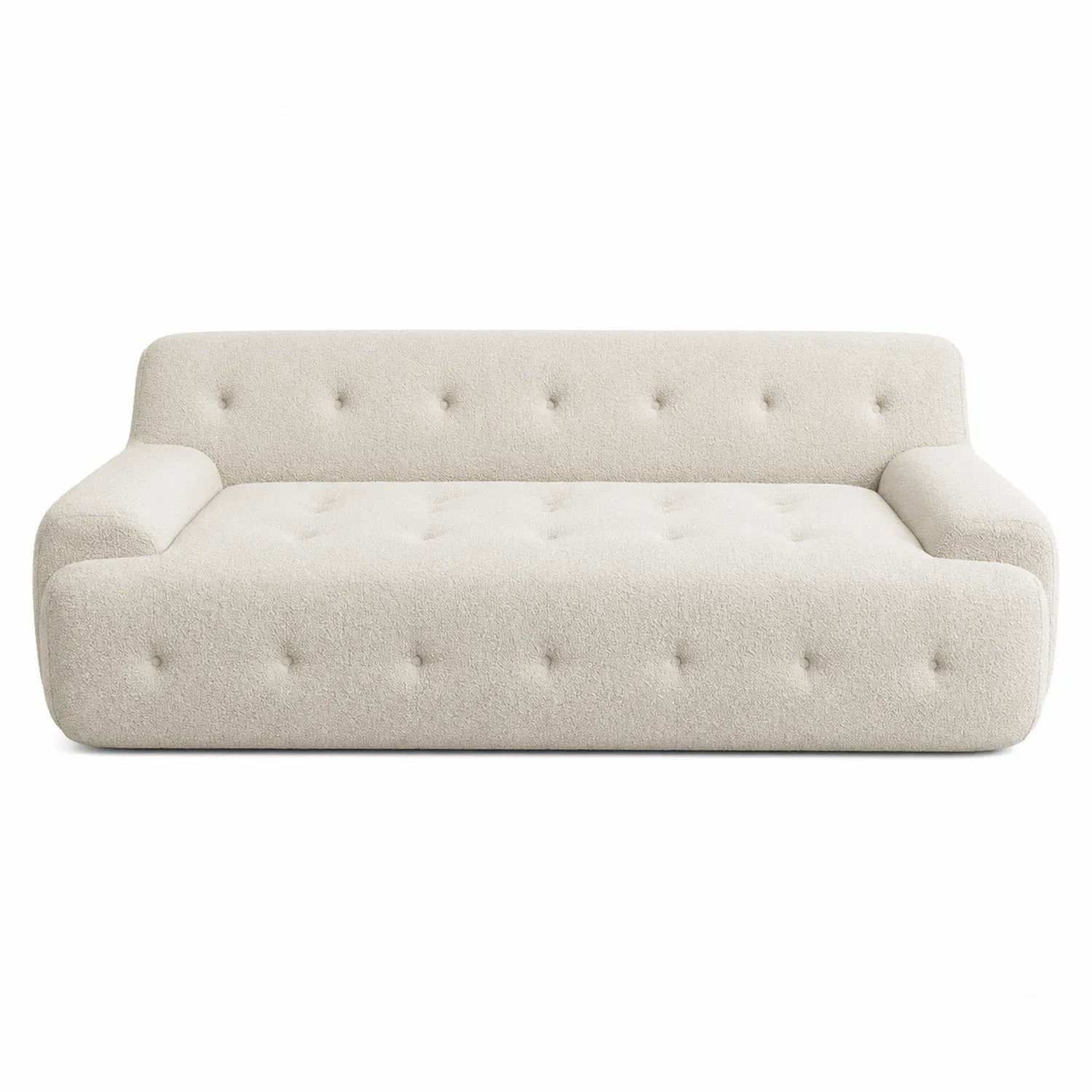 Divano in tessuto bouclé beige con schiuma poliuretanica