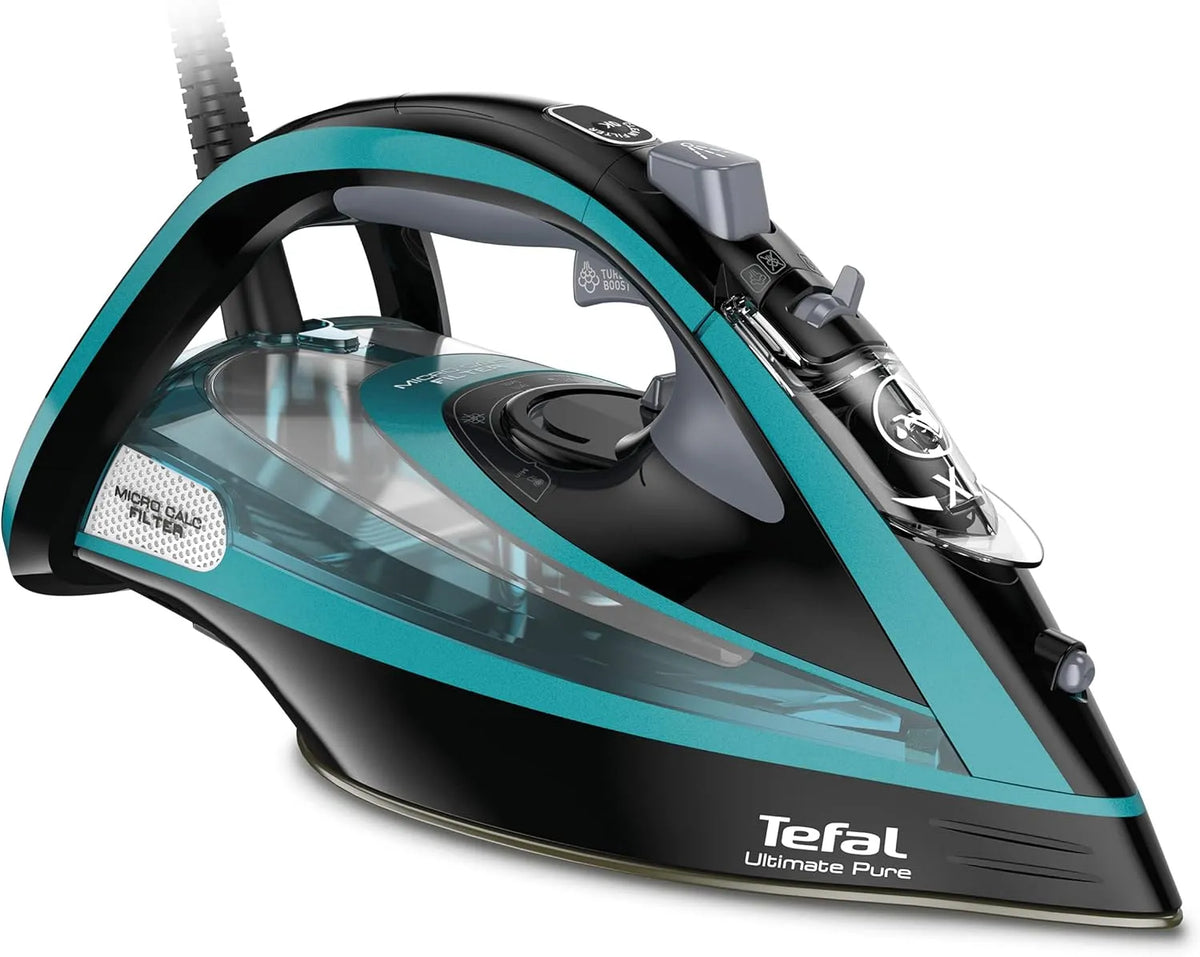 Tefal FV9844 Blu 3200 W, per Ultimate Pure ferro da stiro Ferro da stiro a secco e a vapore Durilium Autoclean soleplate Nero