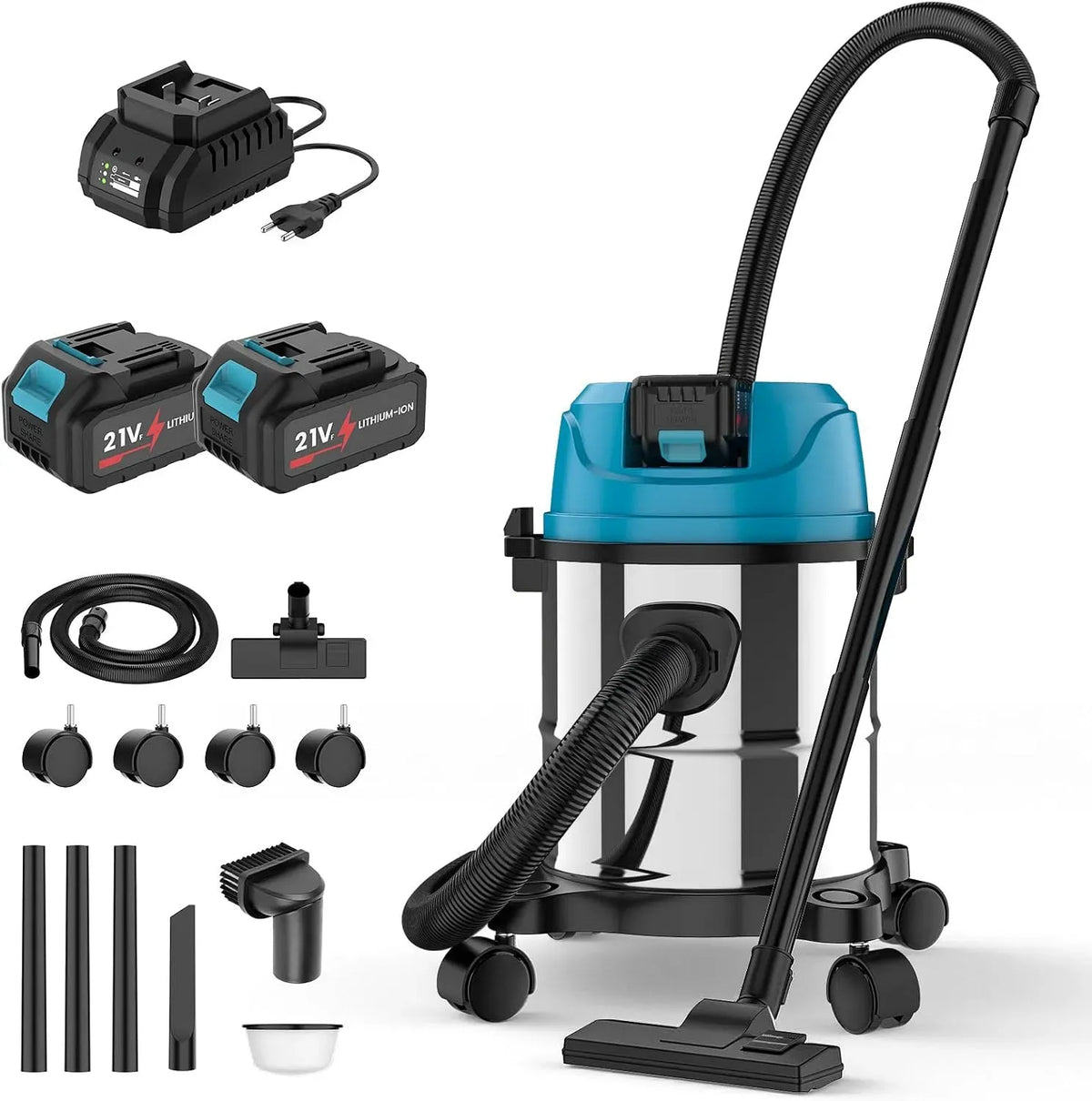 Makita Aspirapolvere, 18 V, industriale, acciaio inox, contenitore in acciaio inossidabile
