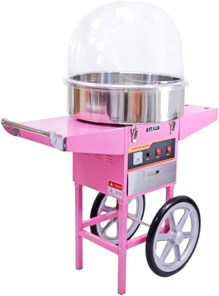 Macchina per Zucchero, Carrello, macchina zucchero filato, 50 cm, 110 cm, acciaio inox, per Zucchero Filato Kukoo con Carrello Rosa e Cupola in