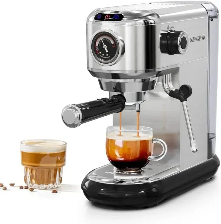 Montalatte, 1,1 L, cappuccinatore, CAFELFFE, ampio serbatoio, acciaio inox, argento, Macchina per caffè espresso da 20 bar, serbatoio acqua da 1,1 l