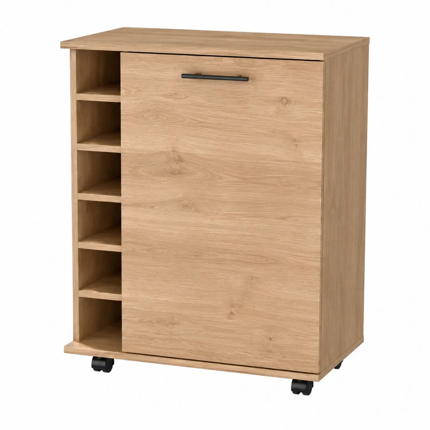 Carrello bar in legno MDF con scaffali laterali e ruote