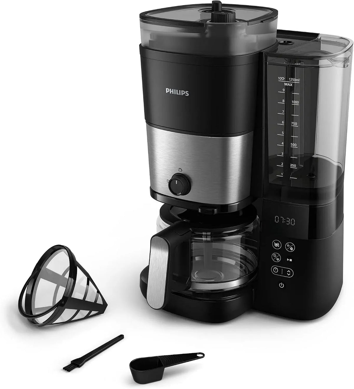 Philips All-in-1 Filtro, macinino per chicchi di caffè, macchina da caffè elettrica, 1,25 L, pannello IPS