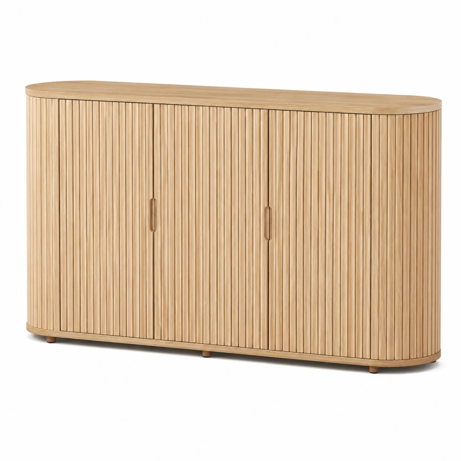 Credenza ovale in legno di quercia con ante a doghe 160x45x80 cm