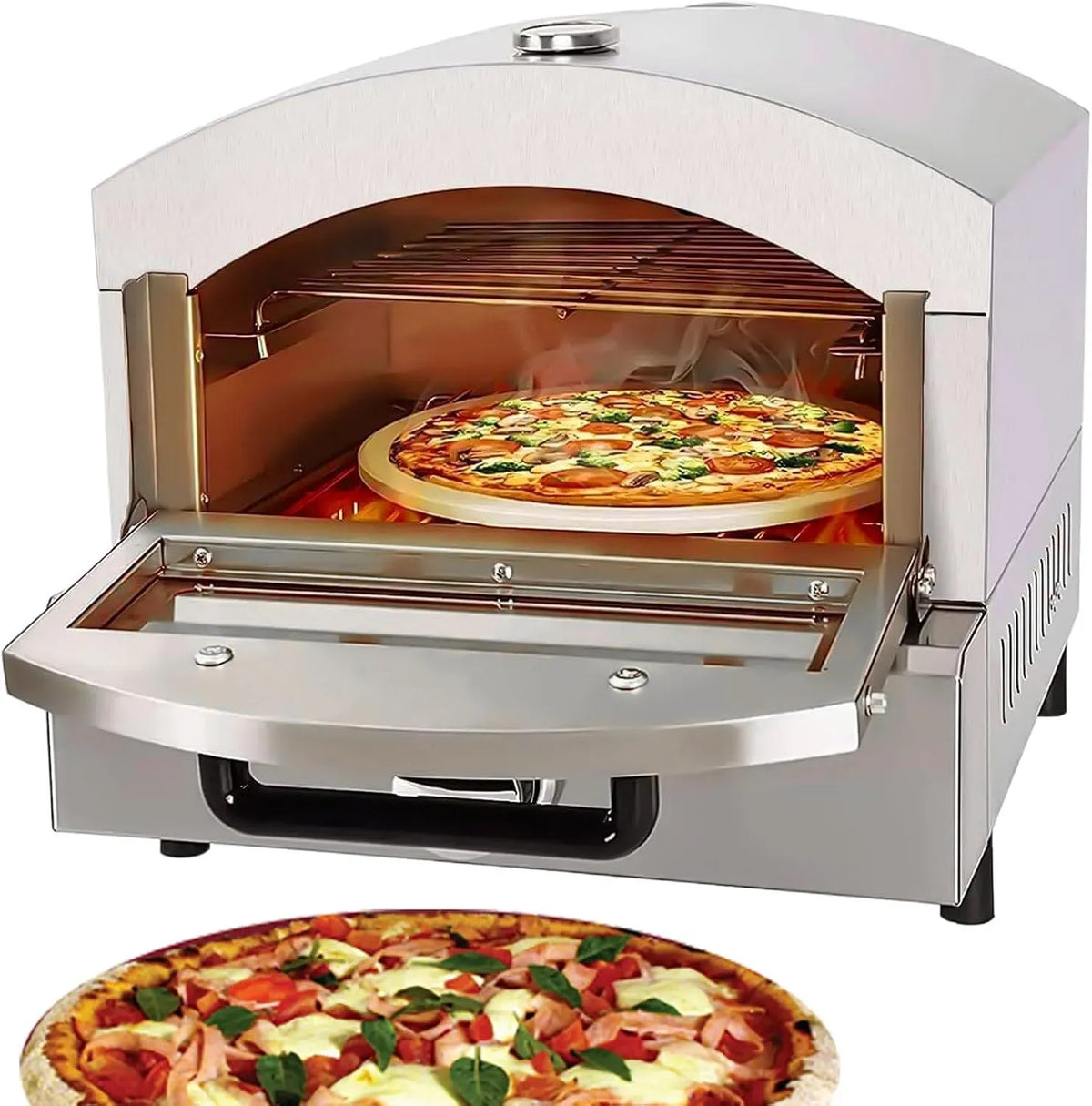 Forno elettrico per pizza, esterno, acciaio inox, Tostapane in Acciaio Inox a Doppio Strato, Pizzaiolo da Banco