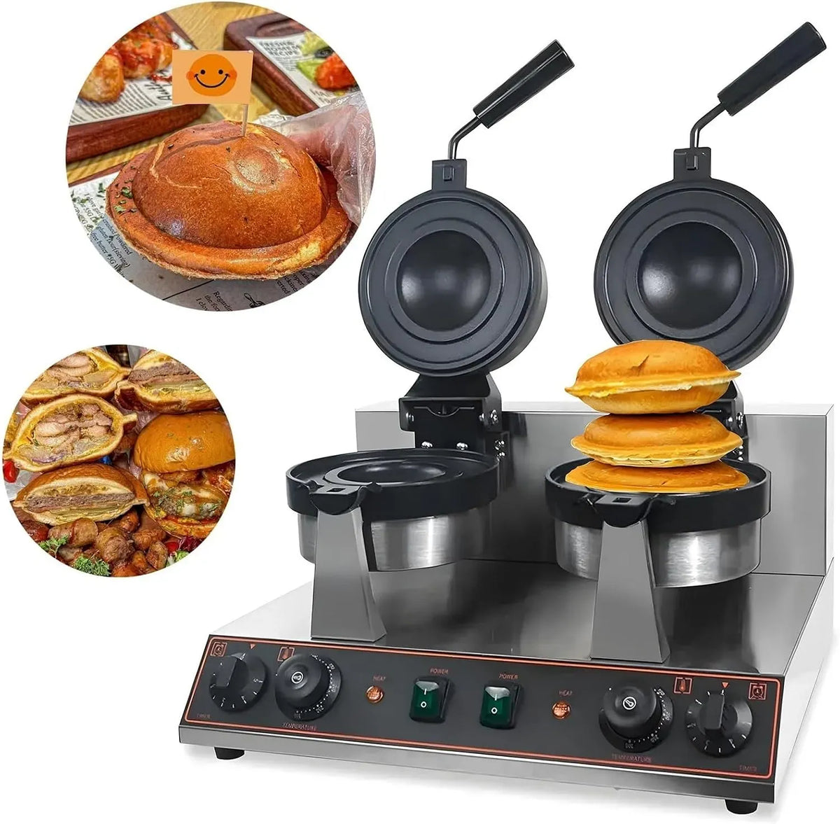 Macchina per Hamburger, Pressa, 1200 W, 50 a 300 °C, professionale, rivestimento antiaderente, 2 zone di temperatura, Burgermaker