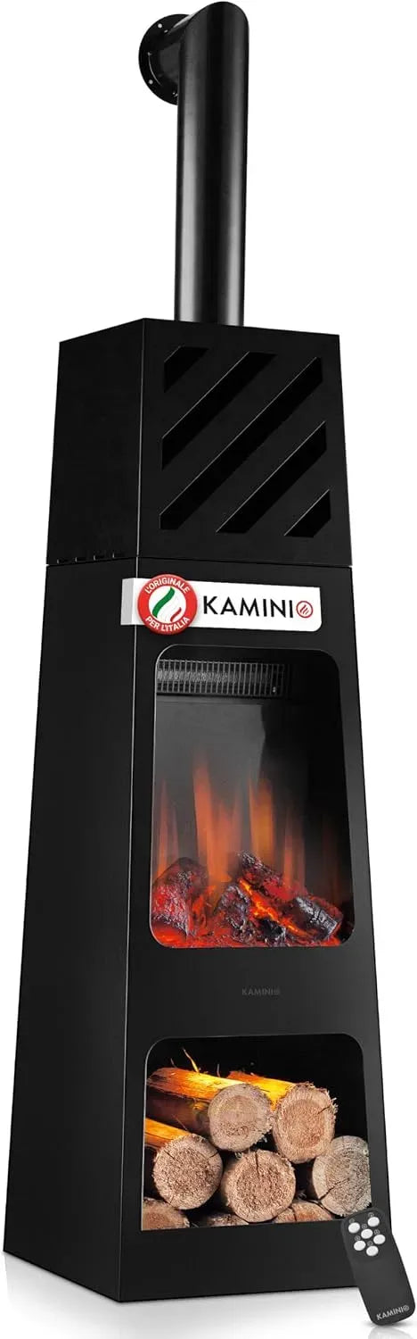 Stufa de terrazzo elettrico con riscaldamento, luce ambiente a LED, per Caminetto elettrico da giardino KAI, effetto fiamma 3D, scomparto de legno