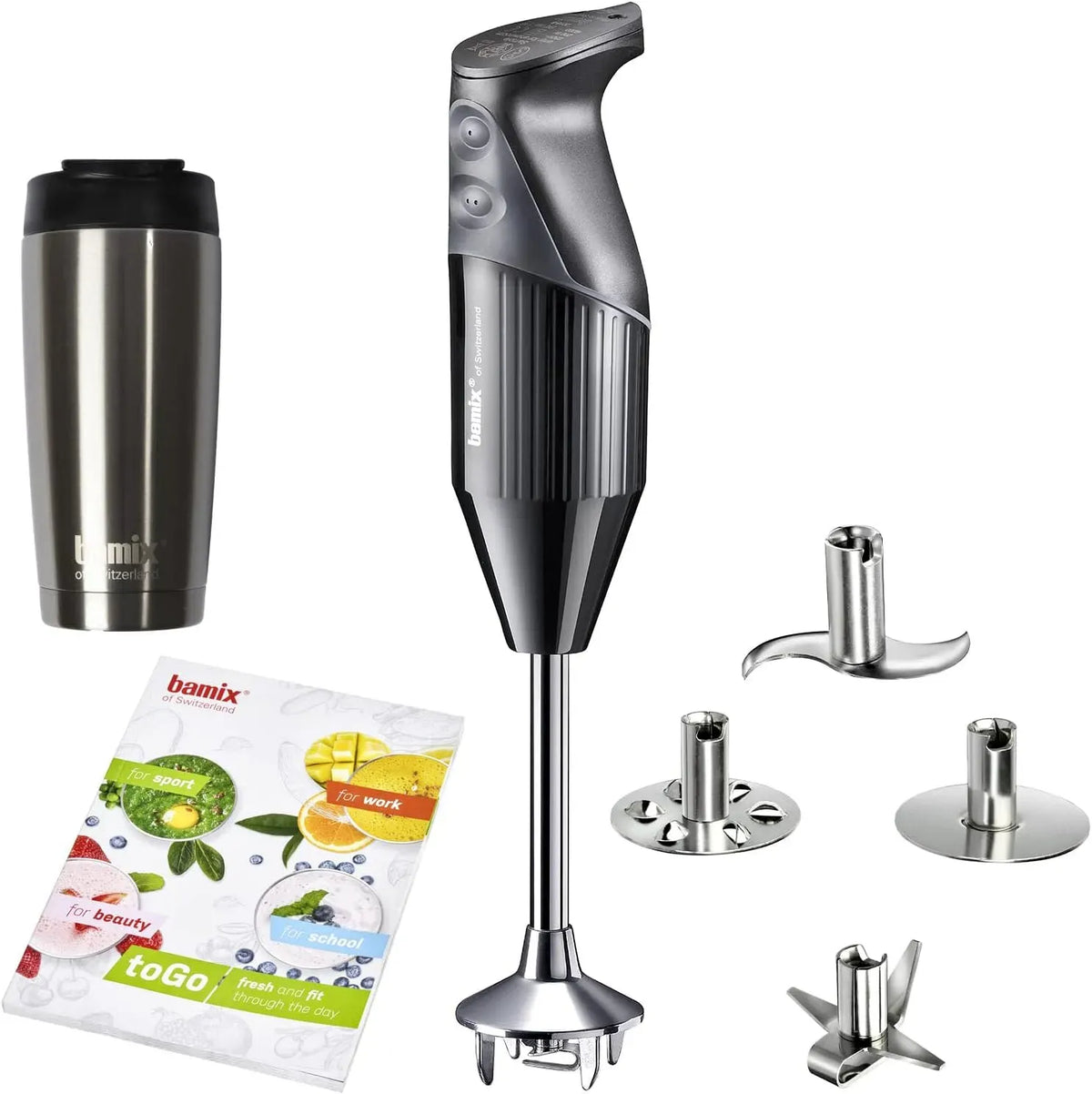 Frullatore M200, 200 W, acciaio inox, nero, 2 velocità, 4 accessori