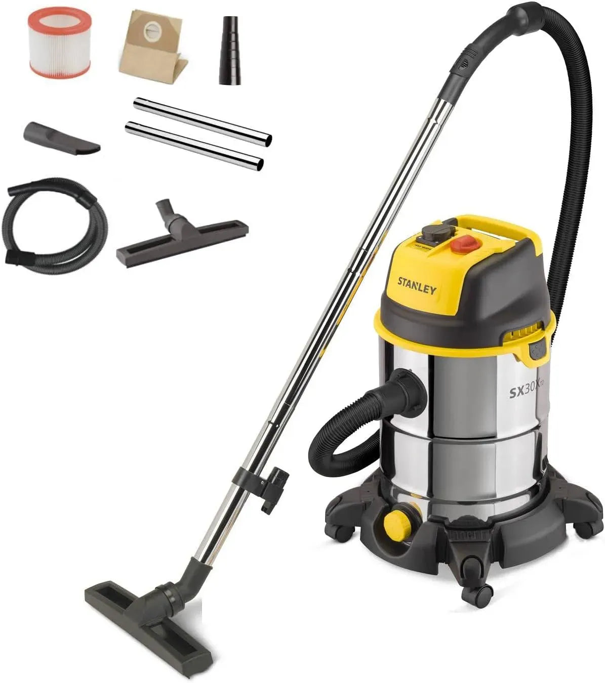 SXVC30XTDE Presa, 30 L, 1600 W, blu, AR Blue Clean STANLEY Aspiratore Solidi e Liquidi con Presa Elettroutensili 1600 W