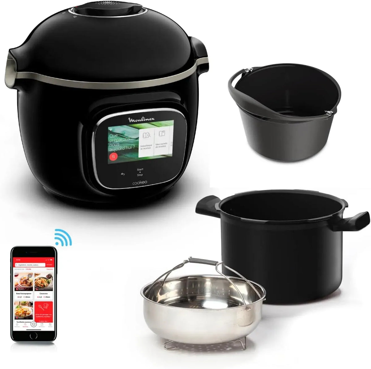 Moulinex YY5297FB Multicooker, pentola elettrica multifunzione, multicooker elettrico, 18 cm, 6 L, touch, Wi-Fi, nero, per dolci 18 cm