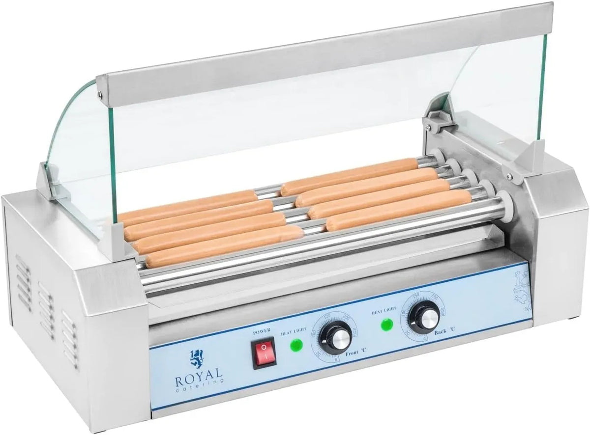 Hot Dog Maker, Grill, 2 fuochi, 850 W, ristorazione, acciaio inox, funzione riscaldante, argento, per 8 salsicce