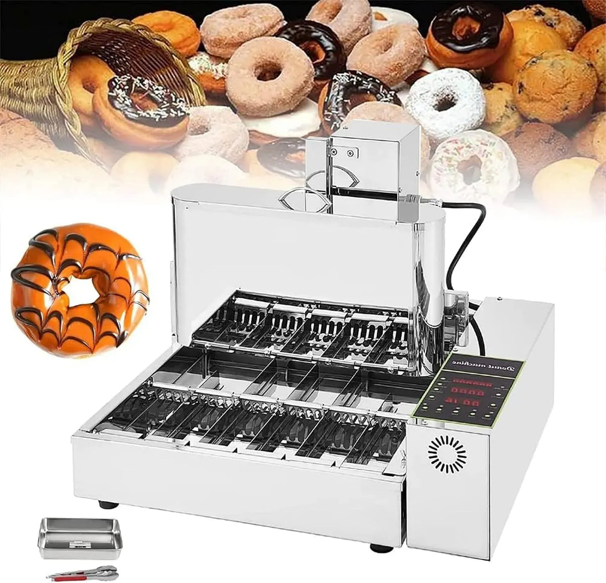 Macchina per ciambelle, 9,5 L, 2000 W, donut maker, professionale, acciaio inox