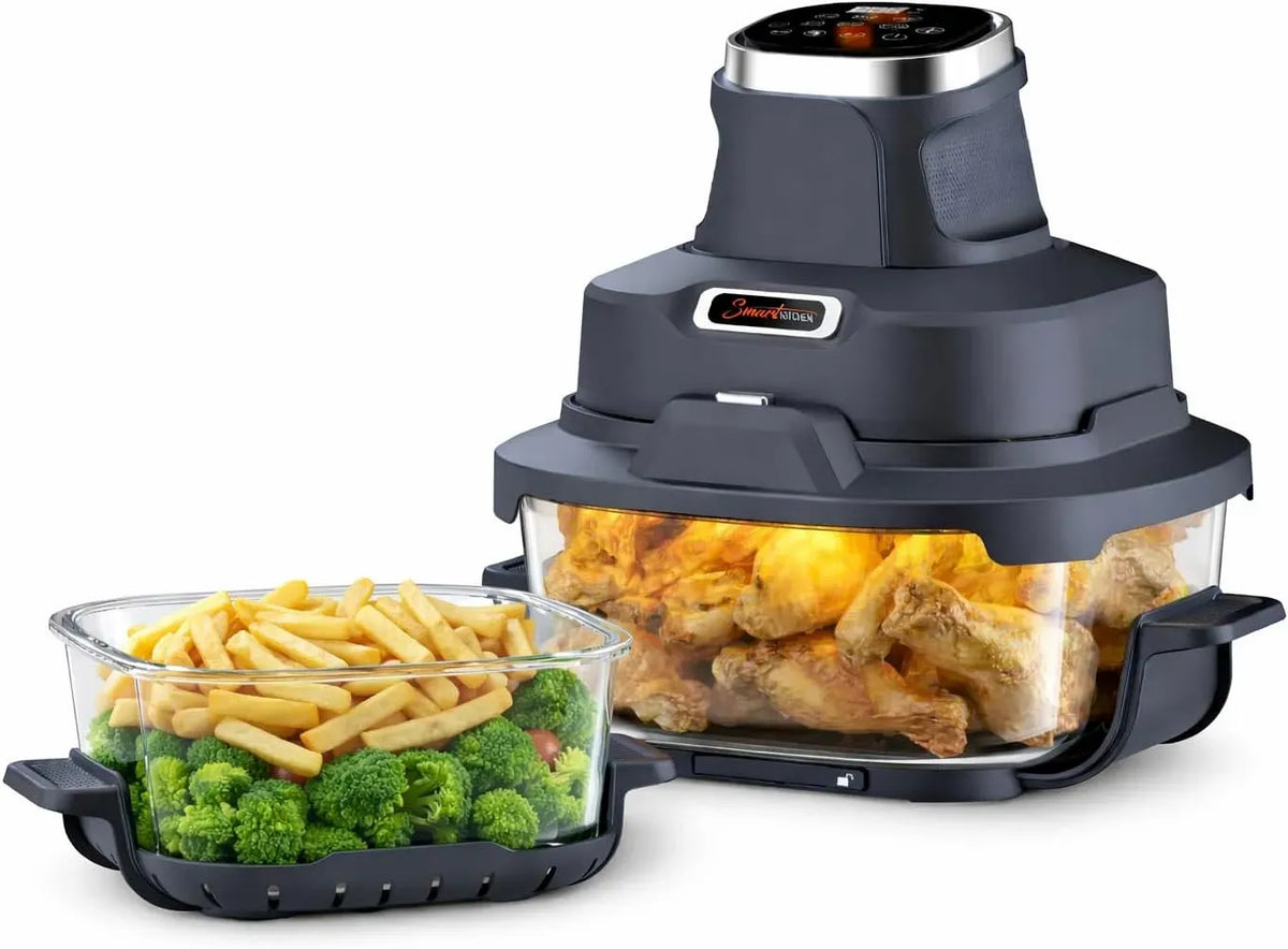 Forno elettrico, 4 L, portatile, Friggitrice ad aria calda in vetro 4 in 1, 4 l + 1,5 l Turbo tower per contenitore di vetro, Smart Kitchen