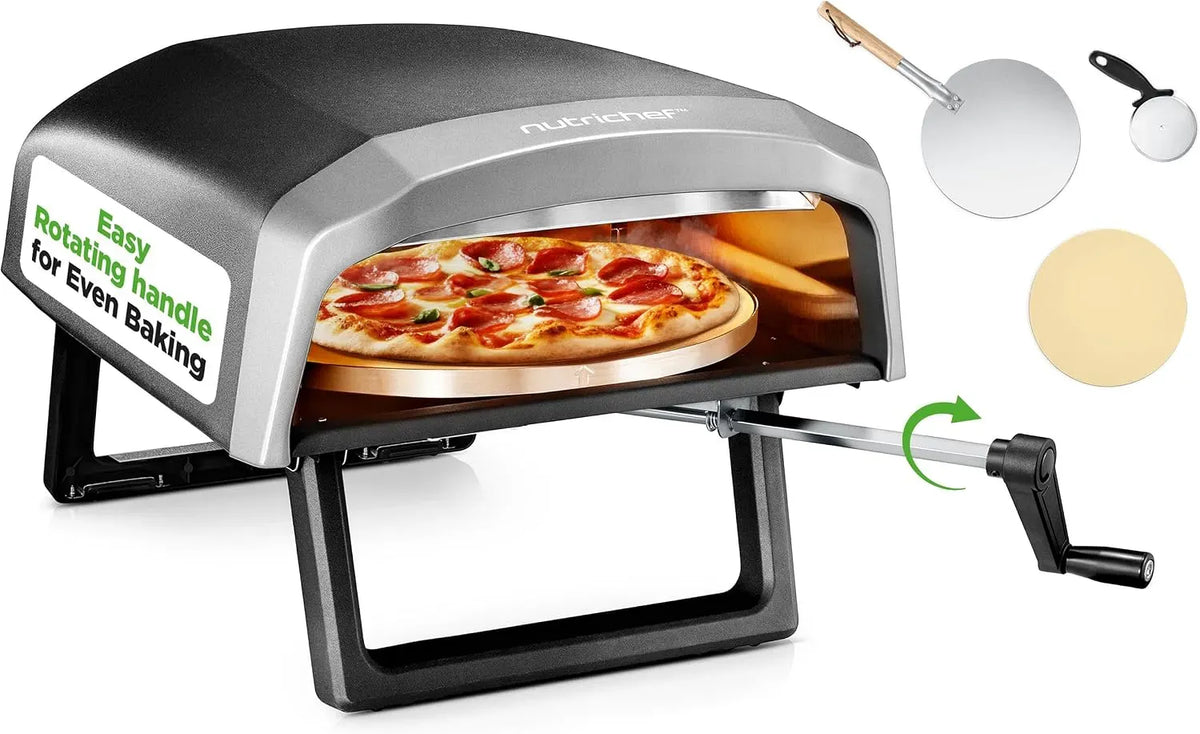 Forno elettrico per pizza, 30,5 cm, esterno, pietra refrattaria, acciaio inox, pietra per pizza rotante a 360°