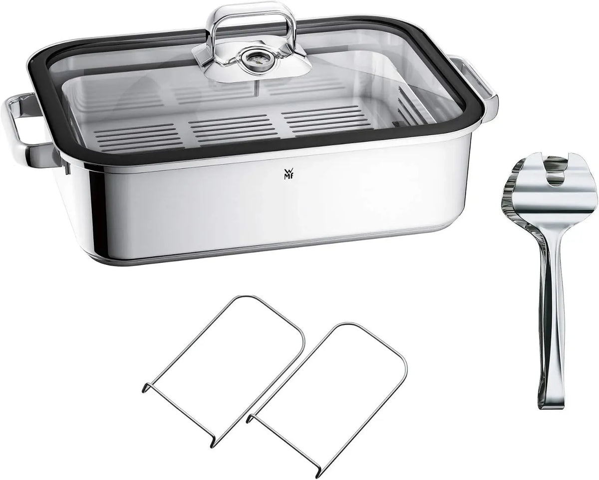 WMF Pentola e padella, 41 x 27 x 10 cm, 6,5 L, vapore, acciaio inox, casseruola in acciaio inox Cromargan non, teglia da 6,5 l