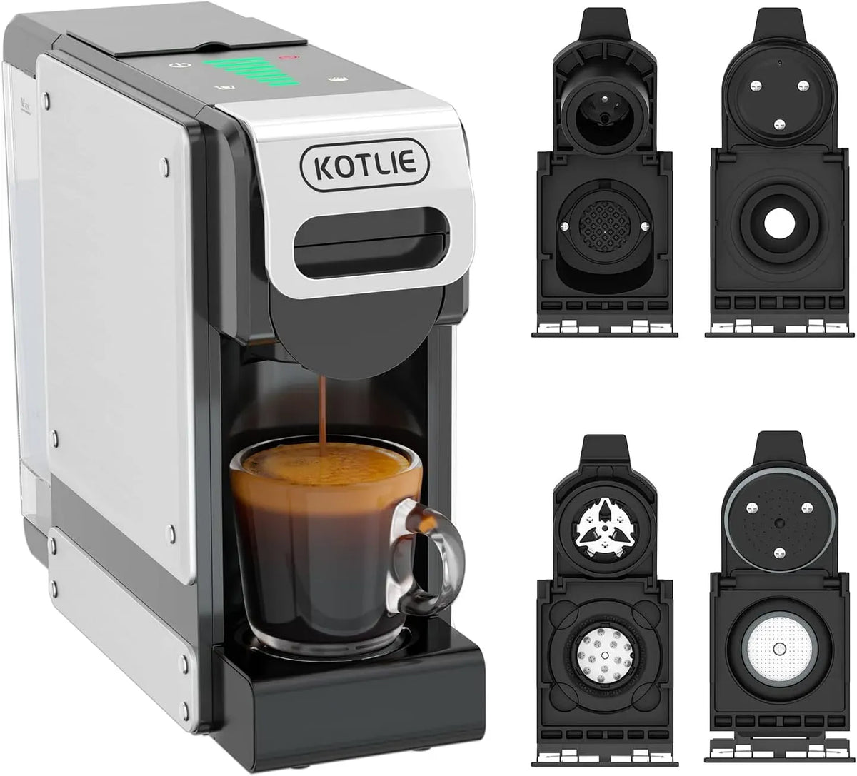 Nespresso Macchina da caffè, 1 L, ampio serbatoio, 7 Livelli di Volume con Sensore del Livello dell'Acqua, Caffè Macinato e Cialde ESE 44mm, 19 Bar